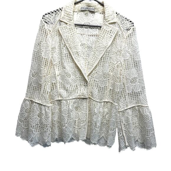 Trina Turk White Crochet Lace Bell Sleeve Jacket Blazer Size 10 - Picture 1 of 11